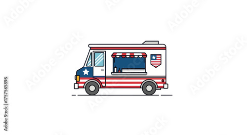 American Flag Themed Food Truck with Service Window.