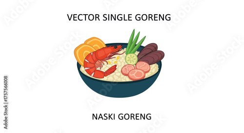 Delicious Vector Illustration of Indonesian Nasi Goreng Dish.