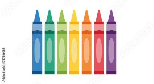 Row of Colorful Wax Crayons for Drawing and Coloring.