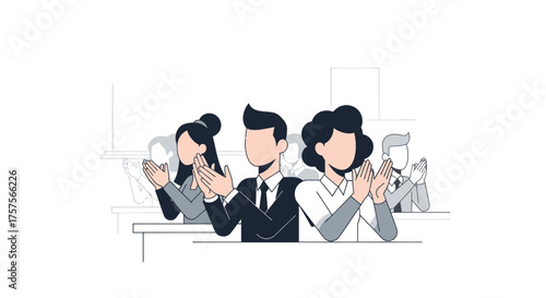 Diverse group of professionals applauding in a meeting.