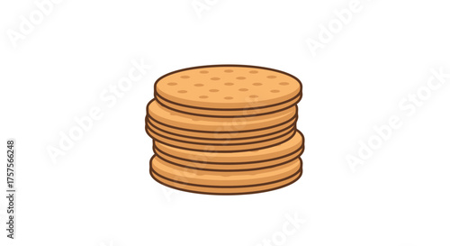 Stack of Round Golden-Brown Biscuits with Perforated Surface.