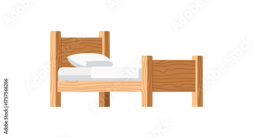 Simple Wooden Bed Frame with White Mattress and Pillow.