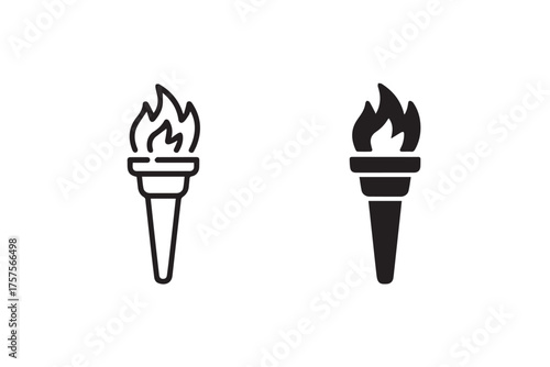 torch emblem pair outline and filled flame icons versatile vector set for logos