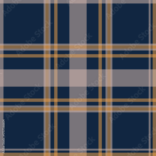 Navy Blue and Brown Check Plaid Fabric Seamless Pattern Background