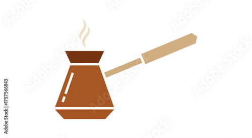 Traditional Steaming Turkish Coffee Pot Cezve Icon.