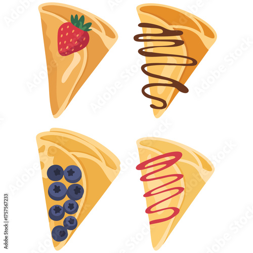  Set of delicious crepes and blinis with various sweet fillings