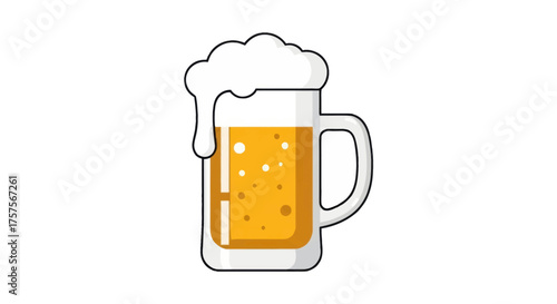 Cartoon Illustration of a Frothy Beer Mug with Handle.