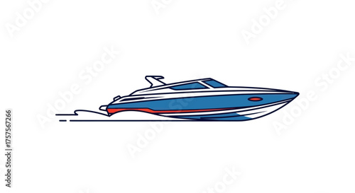 Dynamic Blue and White Cartoon Speed Boat Illustration.