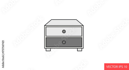 Simple Line Drawing of a Two-Drawer Nightstand with Round Knobs.