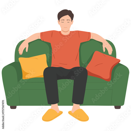  Fatigued man sitting on a couch feeling weary and drained