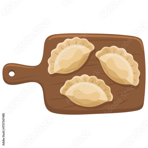  Hand drawn eastern European dumplings on a rustic wood board