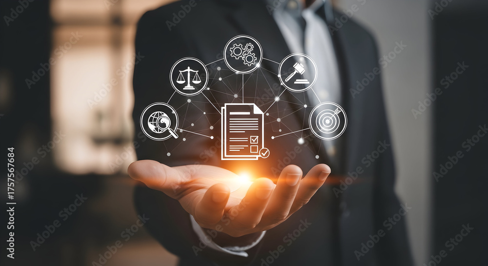 Naklejka premium Services Hologram Hand Presenting Digital File and Service Icons