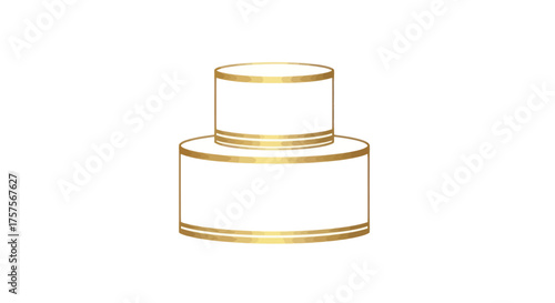 Two-tiered white cake with gold trim elegant dessert presentation.