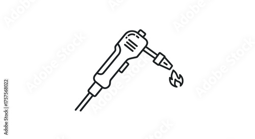 Line Art Illustration of a Soldering Iron with Flame.