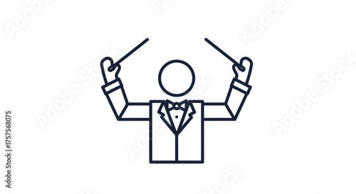 Simple Line Art Illustration of a Conducting Orchestra Conductor.