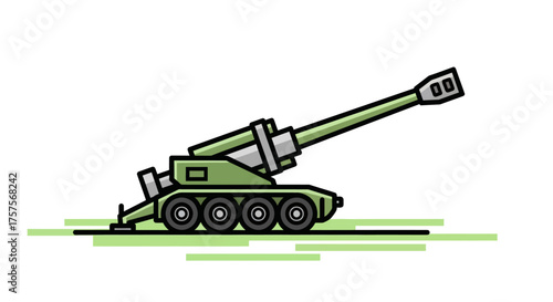 Modern Self-Propelled Artillery Gun with Wheeled Chassis.