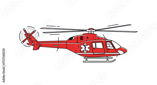 Red Medical Emergency Helicopter with Cross Symbol Illustration.