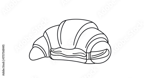 Simple Black and White Outline of a Croissant Pastry.