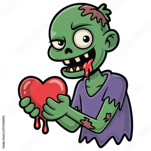  Funny little zombie holding a human heart for Halloween