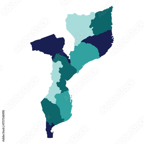 Mozambique map regions. Map of Mozambique regions in mulicolor