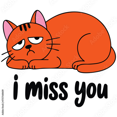  Sad white cat missing you message on a card doodle art