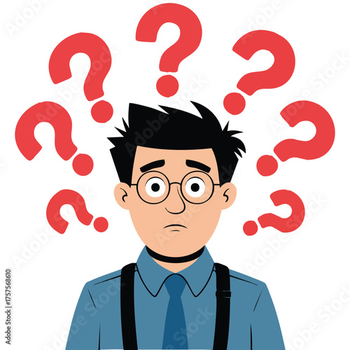  Thoughtful man thinking deeply with a question mark