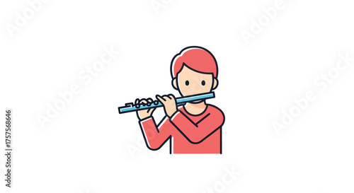 Cartoon Illustration of a Person Playing a Flute.