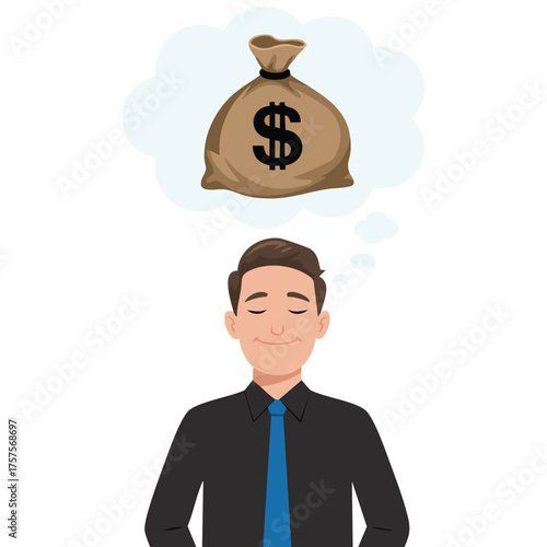  Businessman having dreams and thoughts about rich wealth