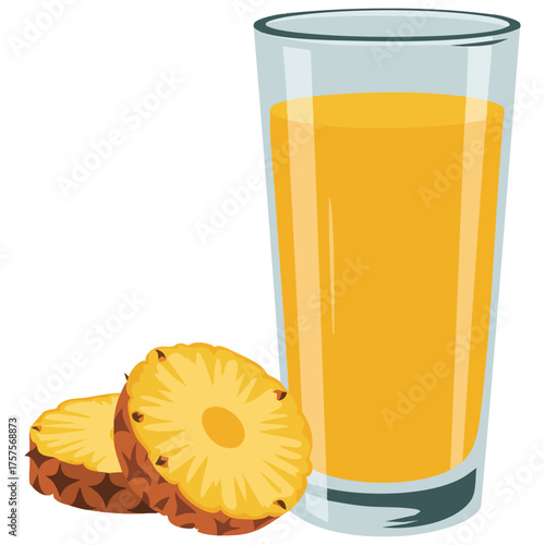  Ripe pineapple with slices and a tropical juice drink