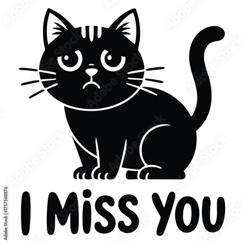  Doodle vector illustration of a sad cat missing you card