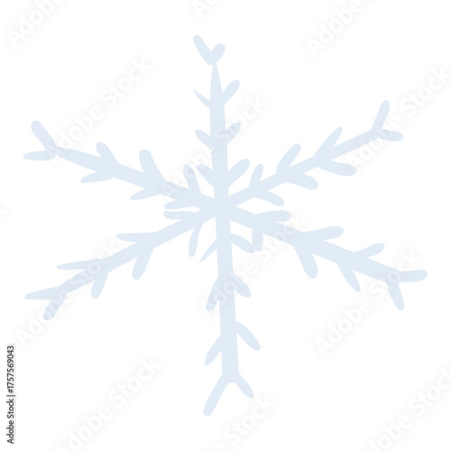 Single snowflake, falling snow isolated on transparent. Hand drawn flat vector illustration. Traditional Christmas, New Year, seasonal winter design element, holiday clip art. Winter weather, nature