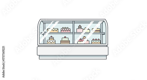 Illustration of a Bakery Display Case with Cakes.