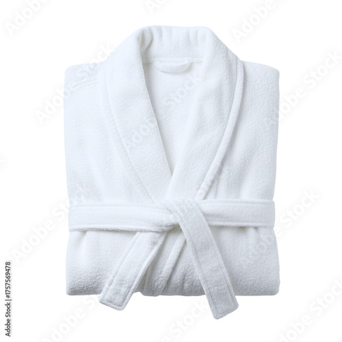 Folded white terry cloth bathrobe for spa and hotel