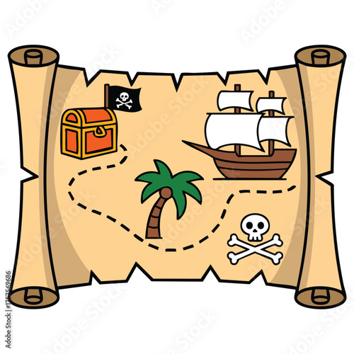  Pirate adventure treasure map for kids party vector