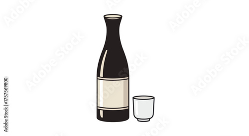 Illustration of a Black Sake Bottle and Cup.