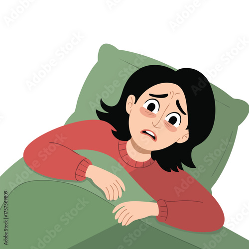  Sleepless woman lying anxiously in bed with insomnia