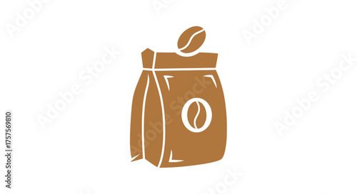 Brown Coffee Bag with Bean Icon and Top Bean.