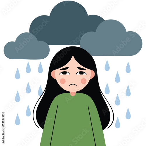 Sad woman with depression and melancholy vector