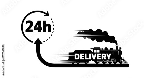 Vector illustration of vector art of 24 hour delivery service icon with a fast moving train