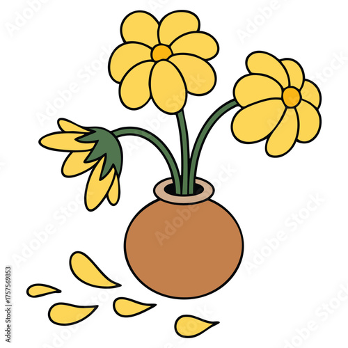  Wilted flower in a glass vase isolated vector