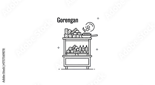Illustration of a Traditional Indonesian Gorengan Street Food Cart.