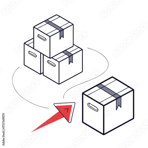 Shipping and delivery concept a stack of boxes being moved to a single box with a directional arrow, vector graphic