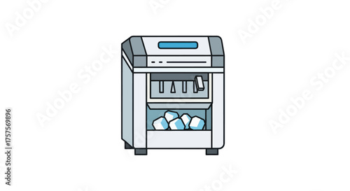 Cartoon Ice Maker Machine Dispensing Cubes.
