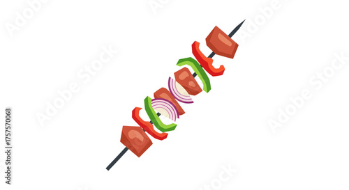 Delicious Skewer with Meat and Colorful Vegetables.