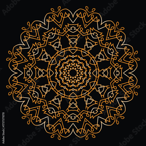 Abstract Ornate Orange Gradient Round Pattern on Dark Backdrop Creative Circular Design