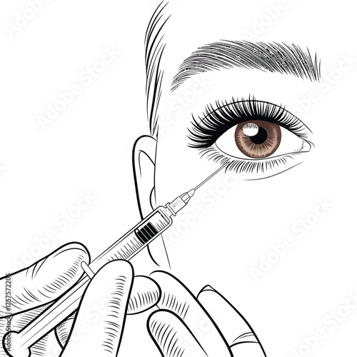 Close up of a woman receiving an under eye injection with a syringe