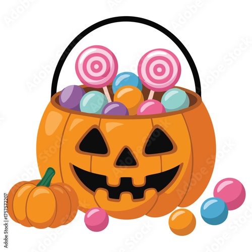 Orange Halloween pumpkin bucket trick or treat container