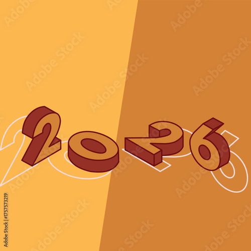 New Year 2026 poster design with isometric numbers in modern style. Happy new year greeting card banner design for 2026 resolution. 3d lettering.