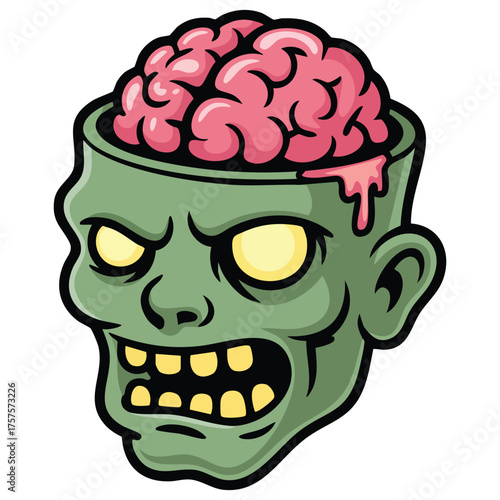Funny green zombie character with a scary face design