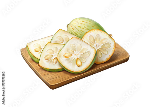 Slices of Ash Gourd on a Wooden Tray, Artistic Rendering